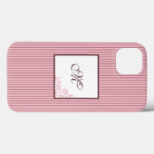 Monogram roze Stripe Roos Lace Initiaal Case-Mate iPhone Case (Achterkant (horizontaal))