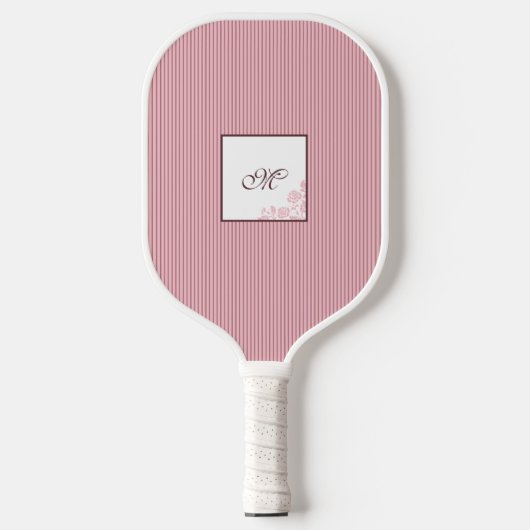 Monogram  roze stripe Roos Lace Script Pickleball Paddle (Voorkant)