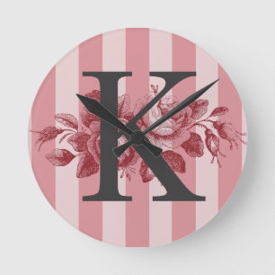 Monogram roze stripes Rozen Ronde Klok