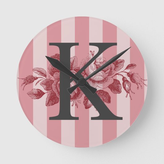 Monogram roze stripes Rozen Ronde Klok (Voorkant)