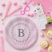 Monogram Roze Sunray Shabby Textuur Papieren Bordje (Feest)