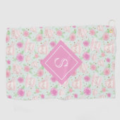 Monogram  roze theepartijpatroon golfhanddoek (Horizontaal)