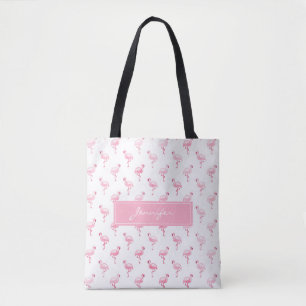 Monogram Roze Tropische Flamingo Zomer Patroon Draagtas