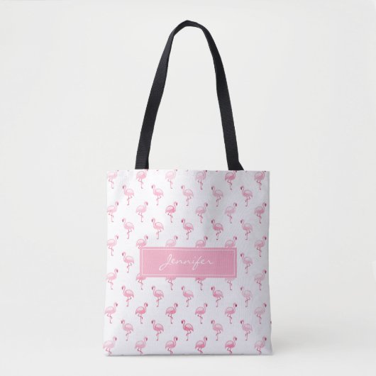 Monogram Roze Tropische Flamingo Zomer Patroon Draagtas (Voorkant)
