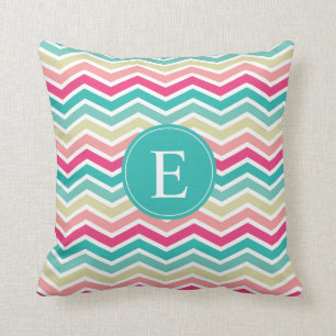 Monogram roze Turquoise Chevron Kussen