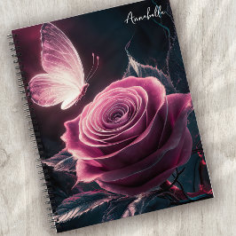 Monogram roze vlinder notitieboek
