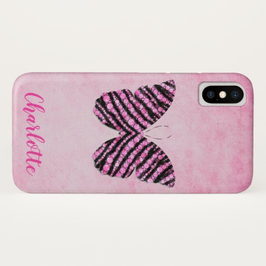 Monogram roze vlindernaam Case-Mate iPhone case (Achterkant (horizontaal))