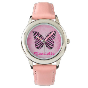 Monogram roze vlindernaam horloge