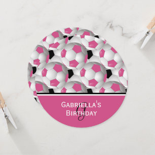 Monogram Roze Voetbal Patroon Verjaardagsfeestje Kaart