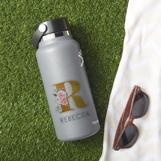 Monogram Roze Waterverf Floral Custom Sticker (HydroFlask Insitu)
