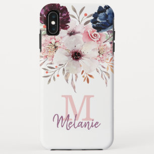 Monogram roze Waterverf Floral iPhone XS Max Hoesj Hoesje