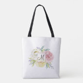 Monogram roze Waterverf Flowers Draagtas (Achterkant)