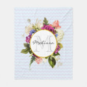 Monogram roze Waterverf Flowers Fleece Deken (Voorkant)