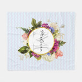 Monogram roze Waterverf Flowers Fleece Deken (Voorkant (Horizontaal))