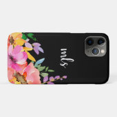 Monogram Roze Waterverf Trendy Floral Black Case-Mate iPhone Case (Achterkant (horizontaal))