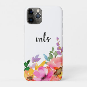 Monogram Roze Waterverf Trendy Floral iPhone 11 Pro Hoesje