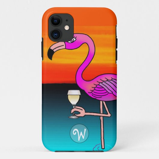 Monogram Roze Wijn drinkende Flamingo Case-Mate iPhone Case (Achterkant)