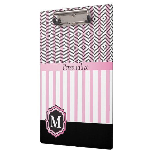 Monogram roze, wit en zwart klembord (Links)