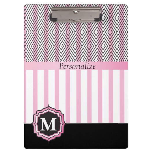 Monogram roze, wit en zwart klembord (Voorkant)