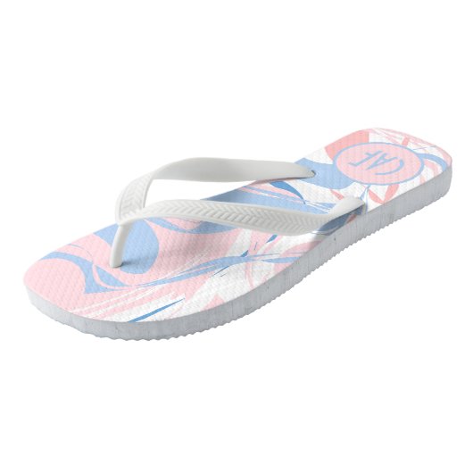 Monogram Roze Witte Blauwe Zwervel Abstracte Teens Teenslippers (Schuin)