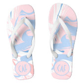 Monogram Roze Witte Blauwe Zwervel Abstracte Teens Teenslippers (Voetbed)