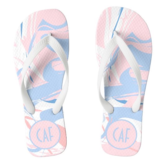 Monogram Roze Witte Blauwe Zwervel Abstracte Teens Teenslippers (Voetbed)