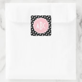Monogram roze witte en zwarte pols vierkante sticker (Tas)