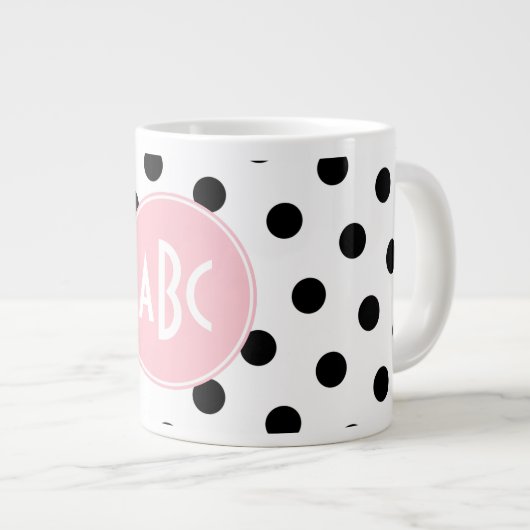 Monogram roze witte en zwarte pooldots jumbo mok (Voorkant rechts)