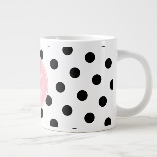 Monogram roze witte en zwarte pooldots jumbo mok (Rechts)
