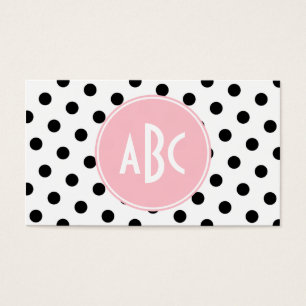 Monogram roze witte en zwarte pooldots visitekaartjes