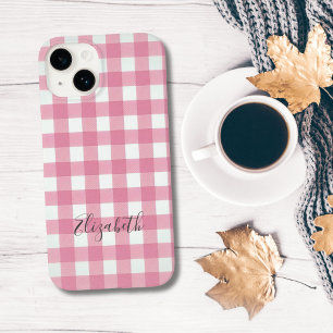 Monogram roze witte geruite Buffalo ruitjespatroon Case-Mate iPhone 14 Hoesje
