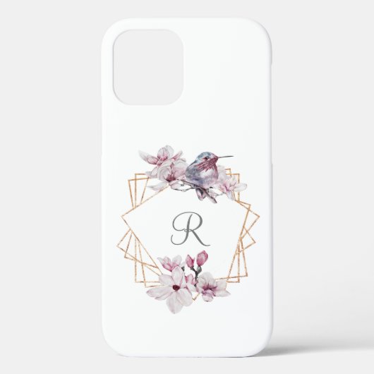 Monogram Roze Witte Magnolias Bird Lijst Case-Mate iPhone Case (Achterkant)