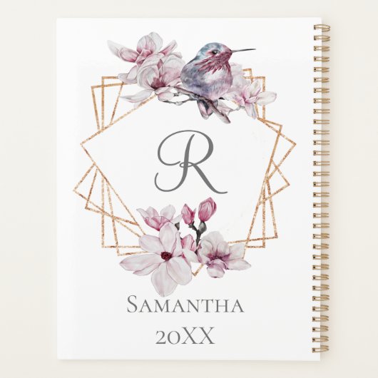 Monogram Roze Witte Magnolias Bird Lijst Planner (Achterkant)