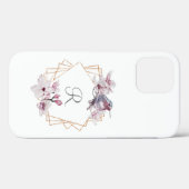 Monogram Roze Witte Magnolia's Vogel Goud Frame Case-Mate iPhone Case (Achterkant (horizontaal))