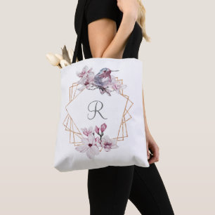 Monogram Roze Witte Magnolia's Vogel Gouden Frame Draagtas