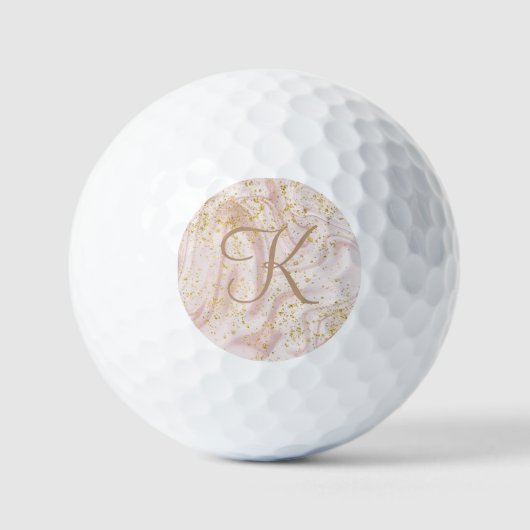 Monogram roze witte marmer Glitter Gift Golfballen (Voorkant)