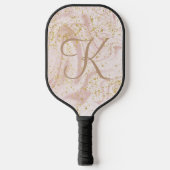 Monogram roze witte marmer Glitter Gift Pickleball Paddle (Voorkant)