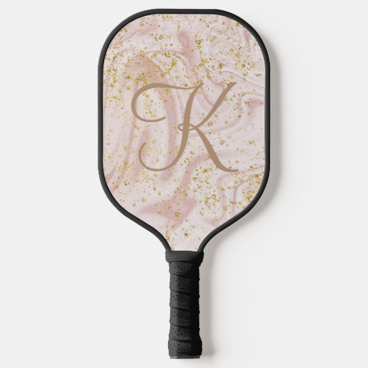 Monogram roze witte marmer Glitter Gift Pickleball Paddle (Voorkant)