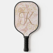 Monogram roze witte marmer Glitter Gift Pickleball Paddle (Achterkant)