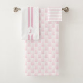 Monogram roze witte ombre gecontroleerde streep bad handdoek (Insitu)