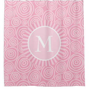 Monogram Roze Witte Spiralen - Gepersonaliseerd Douchegordijn