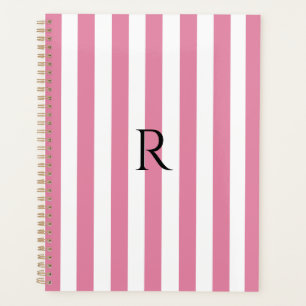 Monogram Roze & Witte Strepen Gestreept Planner
