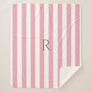  Monogram Roze & Witte Strepen Gestreept Sherpa Deken