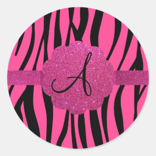 Monogram roze zebra's ronde sticker