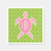 Monogram Roze Zee Turtle Groen Quatrefoil Servetten (Voorkant)