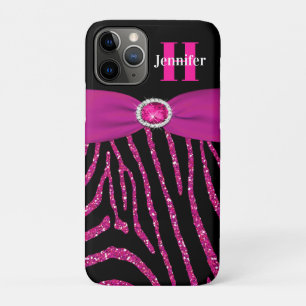 Monogram roze, zwart Glitter Zebra iPhone 11 Hoesj Pro Hoesje