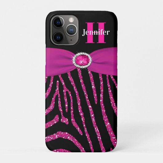 Monogram roze, zwart Glitter Zebra iPhone 11 Hoesj Case-Mate iPhone Case (Achterkant)