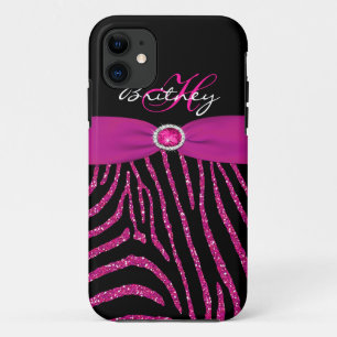 Monogram roze, zwart Glitter Zebra iPhone 5 Hoesje