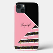 Monogram roze zwart goud Glitter Trendy Case-Mate iPhone Case (Achterkant)