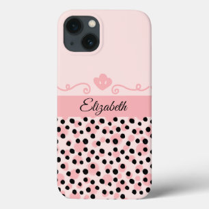 Monogram roze zwart luipaard cheeta print trendy iPhone 13 hoesje